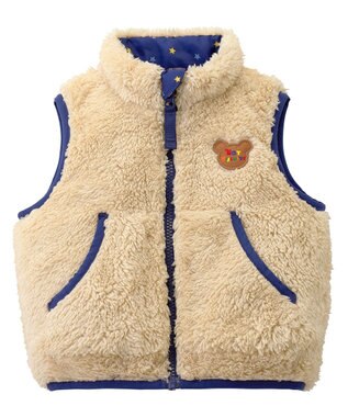 MIKI HOUSE HOT BISCUITS 【80-120cm】 裏ボアフリース リバーシブル総柄ベスト 紺