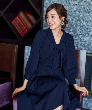 Tiaclasse 【洗える】リボンボウタイワンピース ネイビー