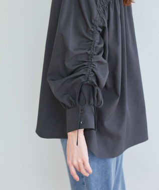 Tiaclasse 【洗える】ドロストギャザー袖シャツチュニック チャコールグレー