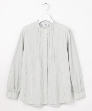 J.PRESS LADIES S 【洗える】BEZコットンナイロン ストライプ ピンタック ブラウス グリーン×ネイビーストライプ系1