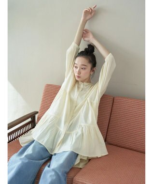 earth music&ecology コットンボイル切替ティアードチュニック Ivory