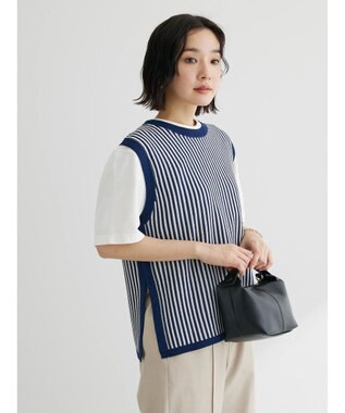 Green Parks ストライプドロストベスト Navy