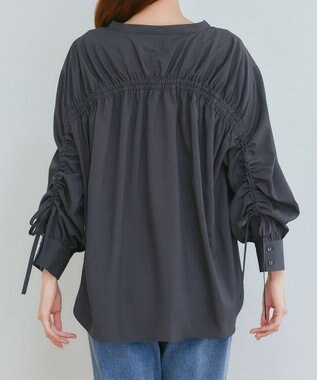 Tiaclasse 【洗える】ドロストギャザー袖シャツチュニック チャコールグレー