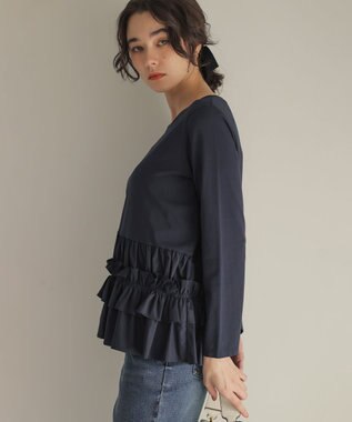 組曲 フリルシャツコンビ ロングTシャツ ネイビー系