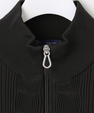 23区GOLF 【MEN】ケーブルジップアップカーディガン　防風裏地付き ブラック系