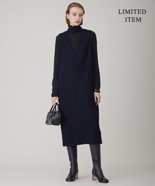 ICB L 【WEB限定・洗える】 ツイードインレイ ジャンパースカート ワンピース ネイビーブルー系