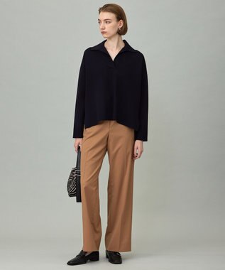 ICB L 【洗える】 シンセティックダブルフェイス スキッパーニットプルオーバー ネイビー系