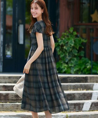 Tiaclasse L 【洗える】フリルワンピース ネイビーチェック