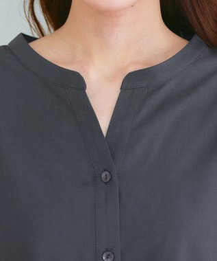 Tiaclasse 【洗える】ドロストギャザー袖シャツチュニック チャコールグレー