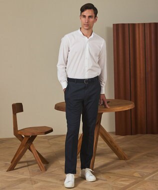 GOTAIRIKU 【シワになりにくい/洗える】ＴＣブロード シャツ_バンドカラー ホワイト系