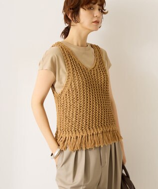 AMERICAN HOLIC 【前後2WAY】フリンジショートベスト Beige