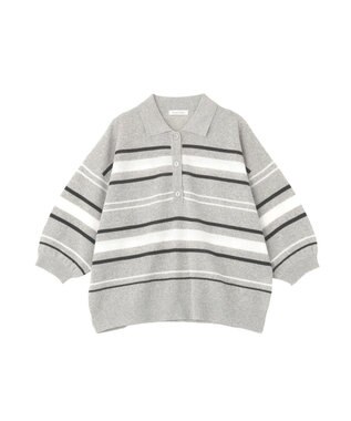 Green Parks 衿付き７分袖ニットプルオーバー Gray Mixture