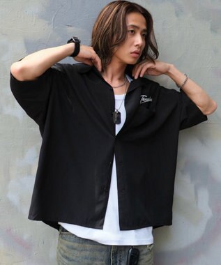 WEGO 【ユニセックス着用ITEM/MLサイズ展開】オープンカラーグラフィックシャツ（SS） ブラックその他