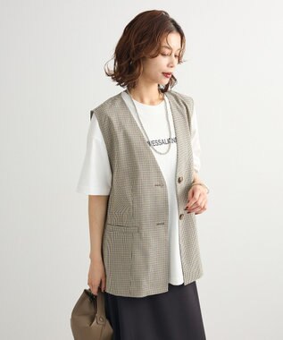 Green Parks ノースリーブチェックジレ Black