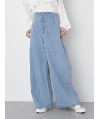 earth music&ecology ボタンフライワイドデニムパンツ Light Indigo