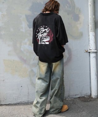 WEGO 【ユニセックス着用ITEM/MLサイズ展開】オープンカラーグラフィックシャツ（SS） ブラックその他