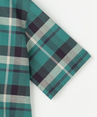 自由区 L コットンリネンチェック ブラウス グリーン×ネイビー系