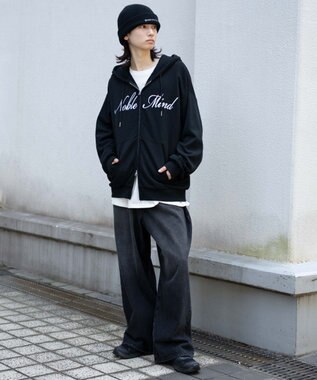 WEGO 【25年秋冬新作/ユニセックス着用ITEM/SMLサイズ展開】グラフィックロゴダブルZIPパーカー ブラック