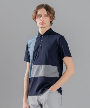 JOSEPH HOMME カラーコットンブロック ポロシャツ ネイビー系3