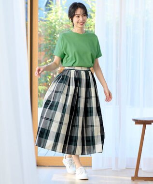 ANY 【洗濯機可能・ウエストゴム】ビックチェックスカート グリーンベース