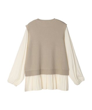 Green Parks とろみ布帛ドッキングニットチュニック Beige