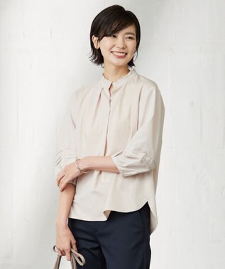 J.PRESS LADIES L コンビジャージー フリルネック カットソー ピンク系