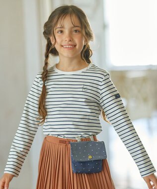 組曲 KIDS 【150-160cm】長袖ボーダー Tシャツ ネイビー×オフホワイト