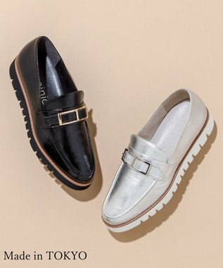 Dominic3 スニーカーソール バックルレザーローファー ブラックエナメル