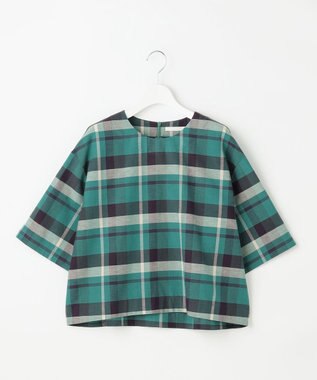 自由区 S コットンリネンチェック ブラウス