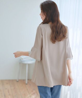 Tiaclasse 【新色追加・洗える】シフォンフレア袖チュニックブラウス グレージュ