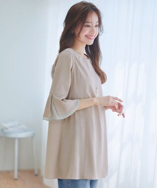 Tiaclasse 【新色追加・洗える】シフォンフレア袖チュニックブラウス グレージュ