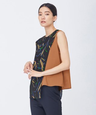 ICB 【Saki Tanakaさんコラボ】コラボプリント ノースリーブブラウス プリント×キャメル系