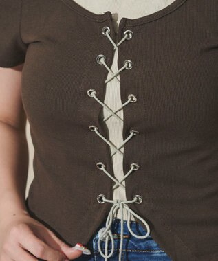 WEGO フロントレースアップレイヤードT ブラウン