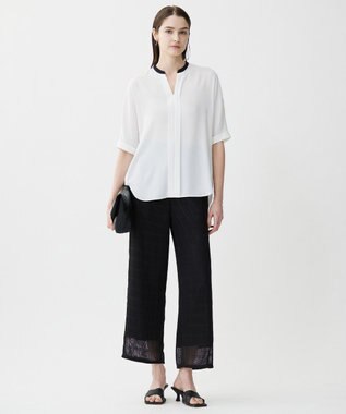 ICB スクエアチェックレノクロス ワイドストレートパンツ ブラック系