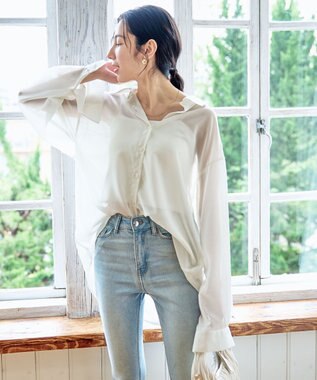 WEGO 【シワになりにくい/手洗い可】シアーBIGシャツ ホワイト