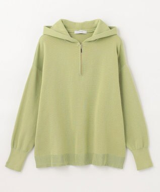 ANY 【洗濯機可】ハーフジップアップ ニットフーディ グリーン