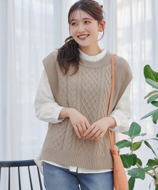  【2点セット・洗える】ニットベスト＋起毛シャツ