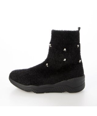 MODE ET JACOMO <carino>ビジュー付きニットブーツ ブラック