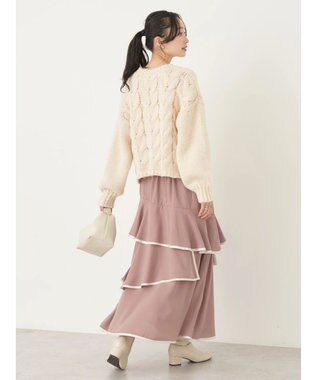earth music&ecology パイピングフリルティアードスカート Pink Beige