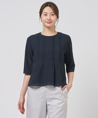 J.PRESS LADIES S シアーブロックチェック カットソー ネイビー系