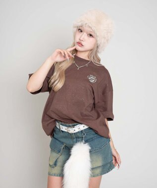 WEGO 【ユニセックス着用ITEM/MLサイズ展開】ラメグラフィックT（SS） ブラウン