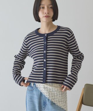AMERICAN HOLIC マルチボーダーリブニットカーディガン Navy