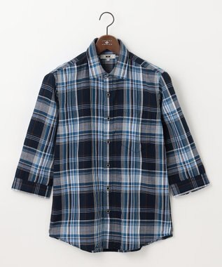 JOSEPH ABBOUD 【サスティナブル】リヨセルリネンチェック 七分袖シャツ ネイビー系4