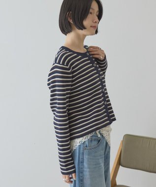 AMERICAN HOLIC マルチボーダーリブニットカーディガン Navy