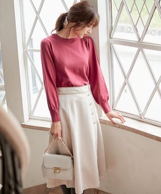 ANY SIS 【前後着用可能】2WAYパフスリーブ カーディガン ローズピンク