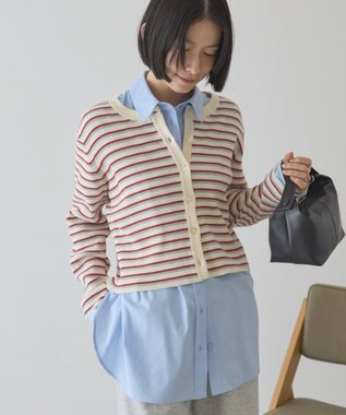 AMERICAN HOLIC マルチボーダーリブニットカーディガン Ivory