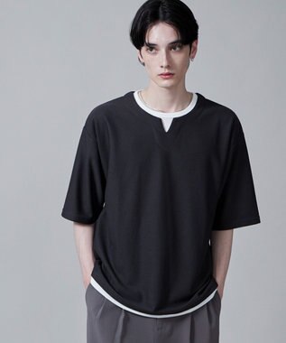 WEGO フェイクレイヤードキーネックT（S） ダークグレー