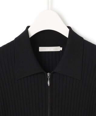 ICB 【洗える】シルクヴィスコースハイゲージ ジップアップカーディガン ブラック系