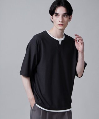 WEGO フェイクレイヤードキーネックT（S） ダークグレー