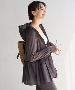 UNFILO 【ZIP!放映】 ラッシュガード ペプラムフーディ チャコール